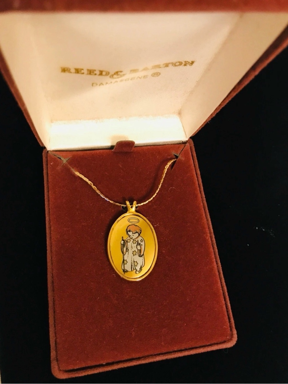 vintage gold-plated pendant necklace Christmas Angel inspired by Beth Hummel